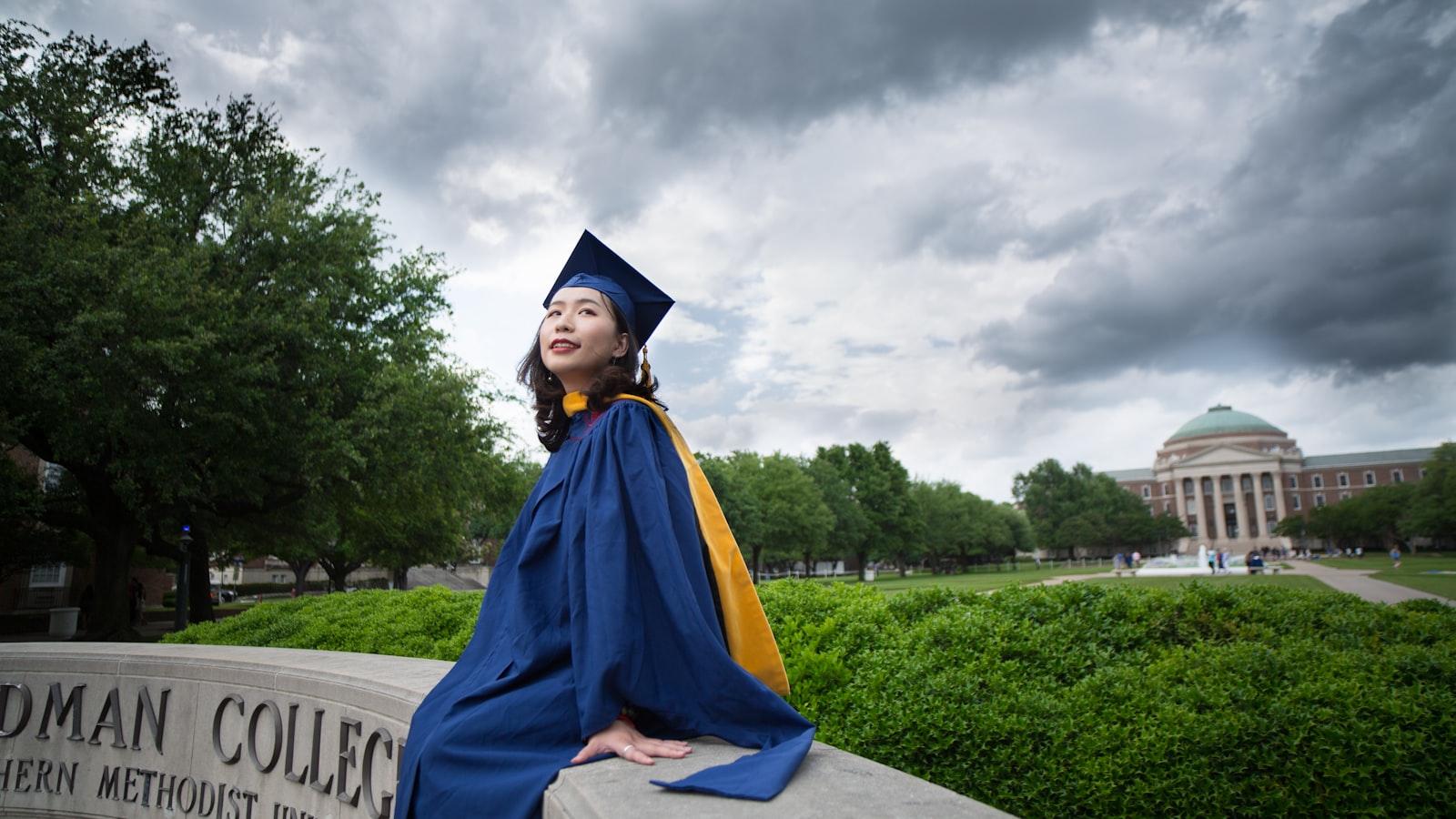 women's blue academic dress