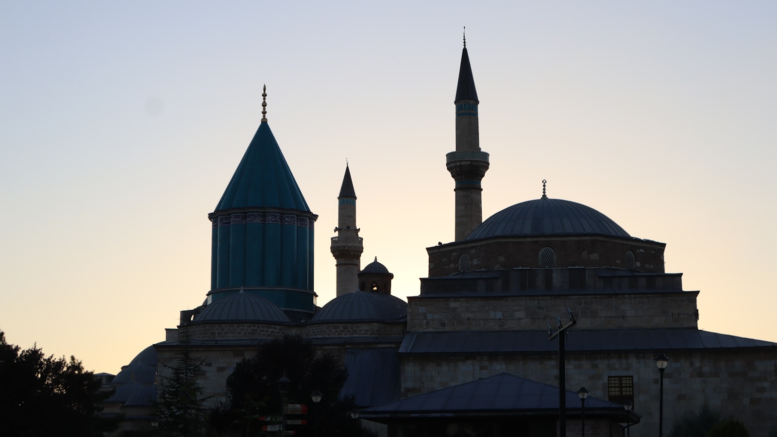 Mosque silhouette against a soft sunset sky