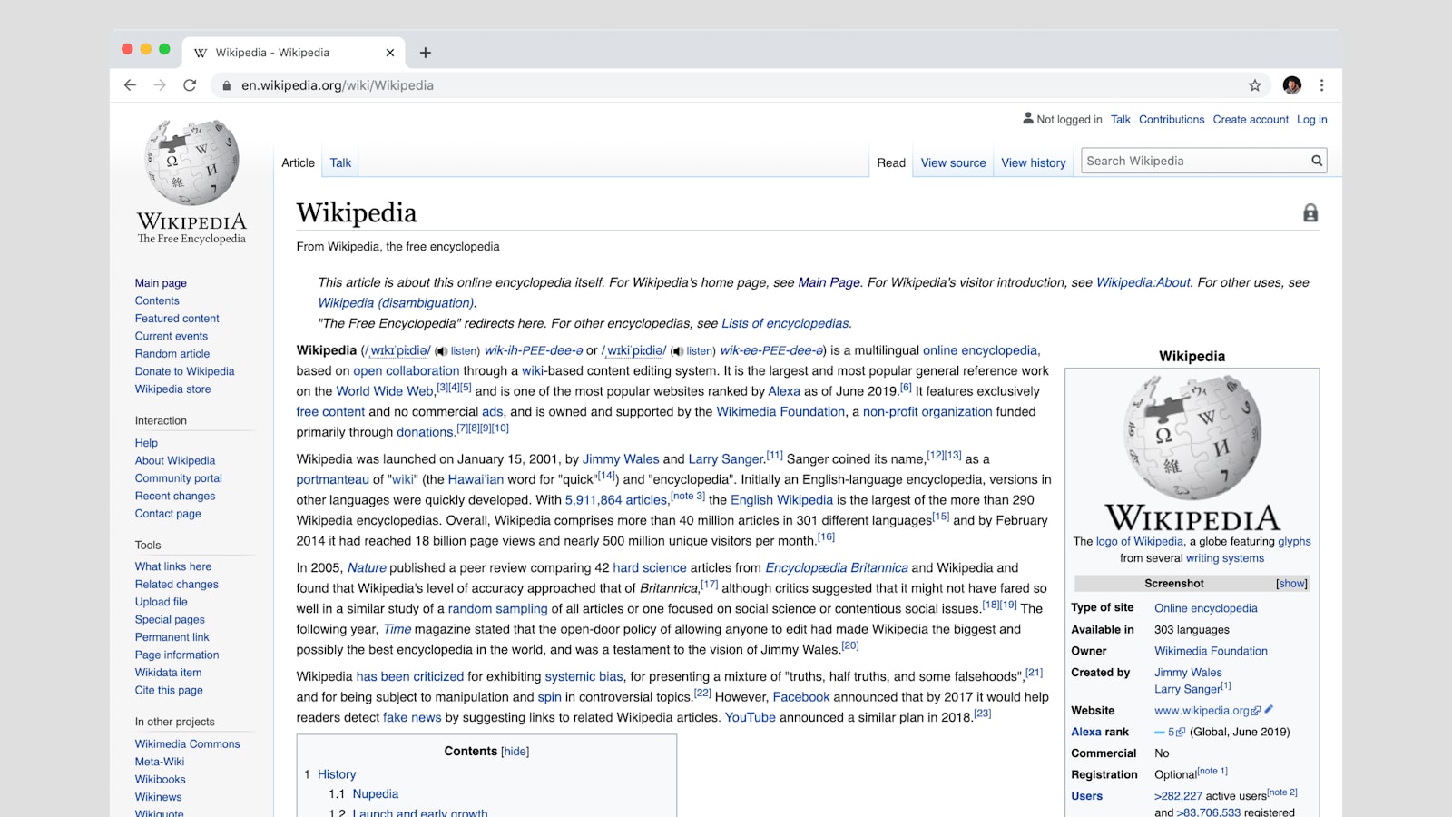 Wikipedia page screenshot
