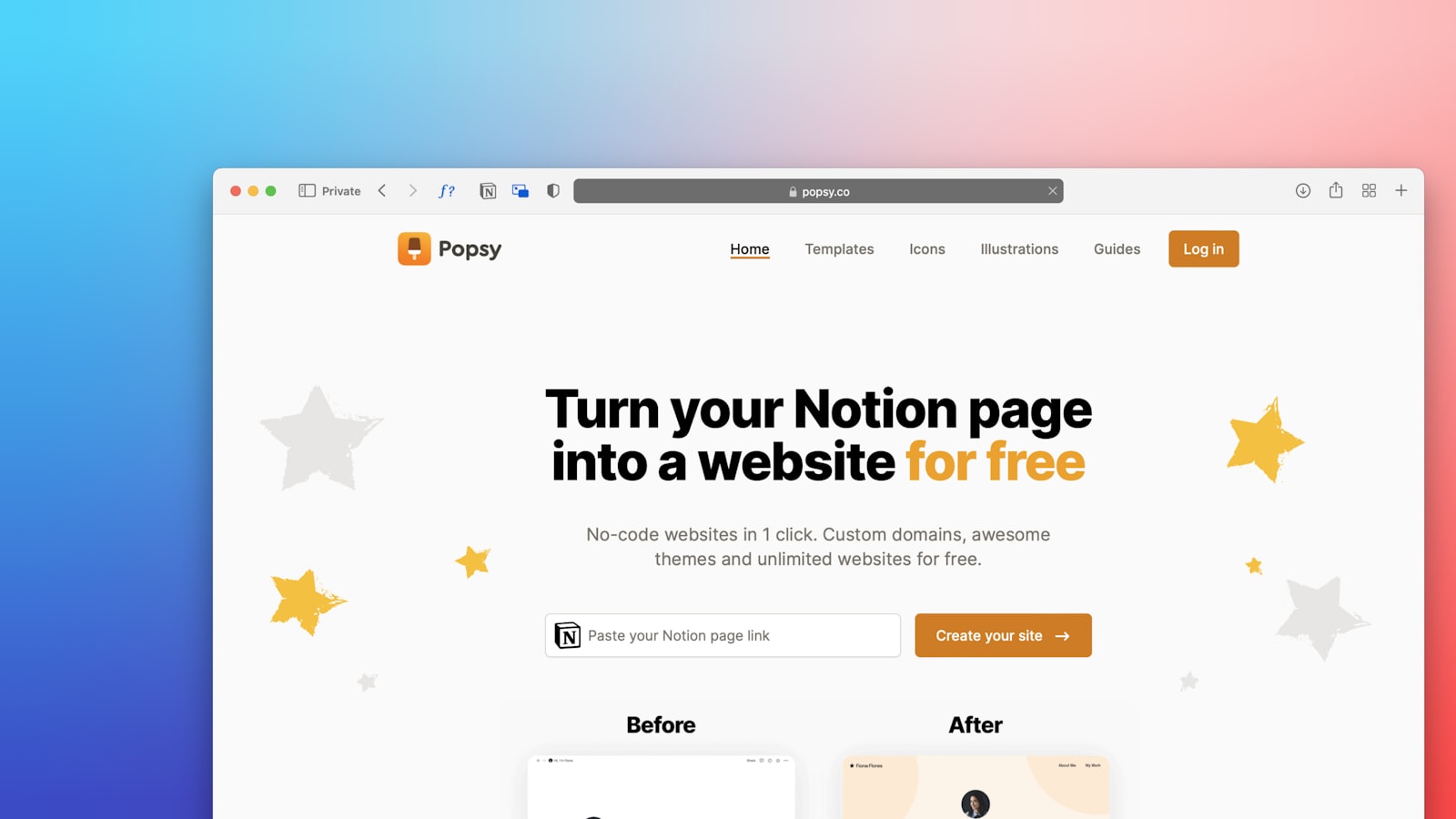 a website page with a star theme